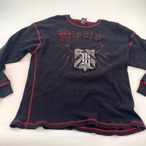 Vintage men's Mecca Diablo black red waffle knit long sleeve thermal tee 3XL